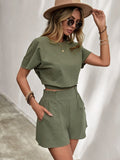 Casual Loose Round Neck T-Shirts And Elastic Waist Shorts  2pc