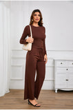 Casual O Neck Long Sleeve & High Waist Wide Leg Pants Sets