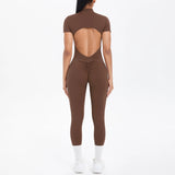 Short Sleeved One-Piece Suit Half Zipper Gym Yoga Set