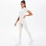 Short Sleeved One-Piece Suit Half Zipper Gym Yoga Set