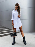 Shirt Dress - Casual Long Sleeve Lapel Dress