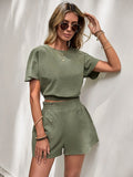 Casual Loose Round Neck T-Shirts And Elastic Waist Shorts  2pc