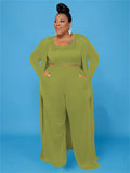 Long Sleeve Cardigan with Crop Top and Pants 3pc- PS