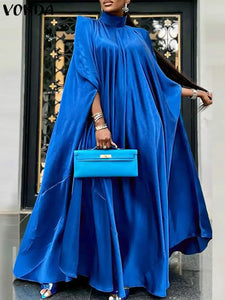 Satin Bat Sleeve Pleated Maxi Sundress- PS