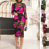 Printed Mesh Gauze Mid Length 3pc Dress