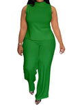 Print Sleeveless Shirt and Wide Leg Pants 2pc