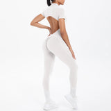 Short Sleeved One-Piece Suit Half Zipper Gym Yoga Set