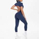 Short Sleeved One-Piece Suit Half Zipper Gym Yoga Set