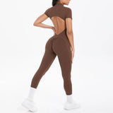 Short Sleeved One-Piece Suit Half Zipper Gym Yoga Set