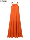 Long Maxi Solid Color Loose Ruffled Dress- PS