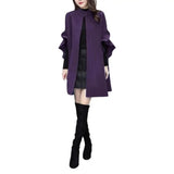Petal Sleeve Stand Collar A-line Cape Mid Length Cardigan Coat