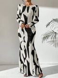 Long Sleeve Crew Neck Open Back Tie Up Maxi Dress