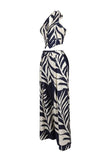 Print Halter Sleeveless Crop Shirt and Wide Leg Pants 2PC