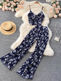 2pc Floral Print Sleeveless Top & Wide Leg Pants
