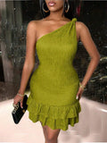 Asymmetrical Ruffle Trim Dress