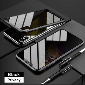 Magnetic Tempered Glass Privacy Metal Case For iphone 14 13 12 XR 11 Pro MAX X 7 8 6 6S- Black
