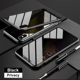 Magnetic Tempered Glass Privacy Metal Case For iphone 14 13 12 XR 11 Pro MAX X 7 8 6 6S- Black