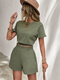 Casual Loose Round Neck T-Shirts And Elastic Waist Shorts  2pc