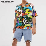 Mens Print Short Sleeve Turn-down Collar Shirt