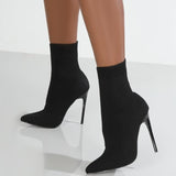 Ankle Boots Pointed Toe High Heels Slip-On Sexy Sock Heel