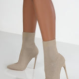 Ankle Boots Pointed Toe High Heels Slip-On Sexy Sock Heel
