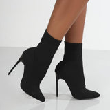 Ankle Boots Pointed Toe High Heels Slip-On Sexy Sock Heel