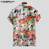 Mens Print Short Sleeve Turn-down Collar Shirt