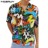 Mens Print Short Sleeve Turn-down Collar Shirt