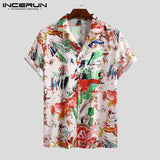 Mens Print Short Sleeve Turn-down Collar Shirt