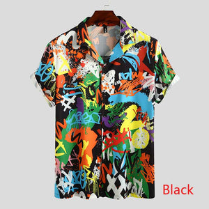 Mens Print Short Sleeve Turn-down Collar Shirt