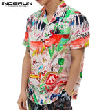 Mens Print Short Sleeve Turn-down Collar Shirt