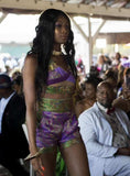 2pc Indie Print Crop Top + Shorts Set-YMYH