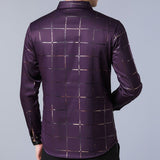 Plaid Long Sleeve Slim Fit Dress Shirts- Men
