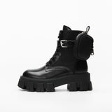 Thick-soled Motorcycle Chunky Ankle Boots with Pocket