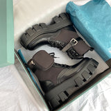 Thick-soled Motorcycle Chunky Ankle Boots with Pocket