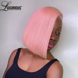 Light Pink Lace Front Human Hair Straight Pixie Cut Wig