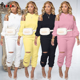 Hollow Shoulder Hooded Sweatshirt Set