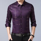 Plaid Long Sleeve Slim Fit Dress Shirts- Men