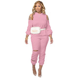 Hollow Shoulder Hooded Sweatshirt Set