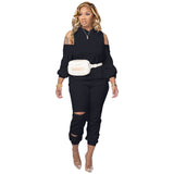 Hollow Shoulder Hooded Sweatshirt Set