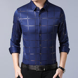 Plaid Long Sleeve Slim Fit Dress Shirts- Men