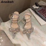 Butterfly-Knot Cross-Tied Crystal Pointed Toe Heels