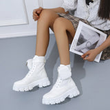 Thick-soled Motorcycle Chunky Ankle Boots with Pocket