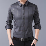 Plaid Long Sleeve Slim Fit Dress Shirts- Men