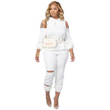 Hollow Shoulder Hooded Sweatshirt Set