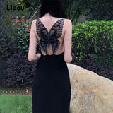 Backless Butterfly Embroidery Hollow Out Deep V-neck Gown