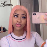 Light Pink Lace Front Human Hair Straight Pixie Cut Wig