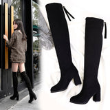 Thigh High Zip Up Thick Heel Boots