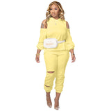 Hollow Shoulder Hooded Sweatshirt Set