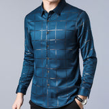 Plaid Long Sleeve Slim Fit Dress Shirts- Men